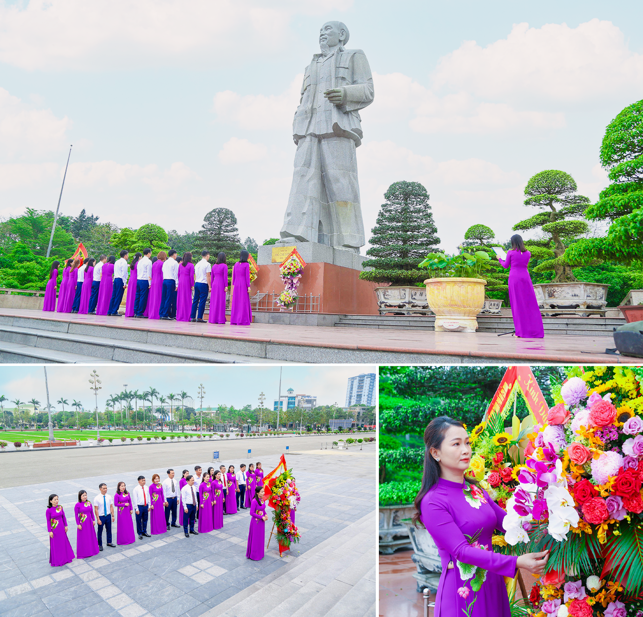 Linh thiêng, xúc động lễ dâng hoa, báo công, tưởng niệm trước Tượng đài Bác Hồ.