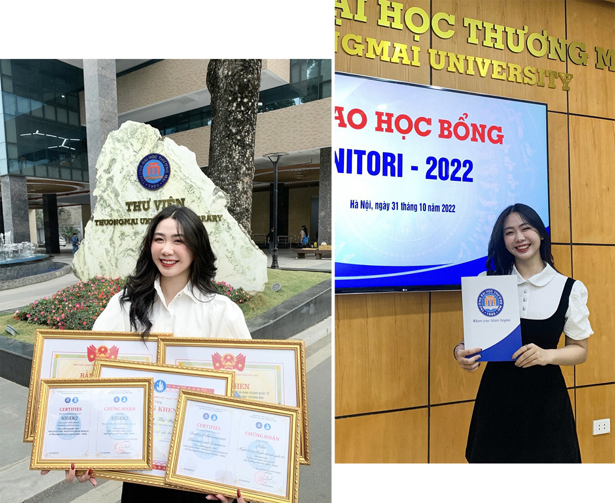 Đảng viên trẻ Nguyễn Thị Ngọc Anh với một chuỗi giải thưởng trong những năm học tại Đại học Thương Mại; Ngọc Anh nhận học bổng Nitori của Nhật Bản.