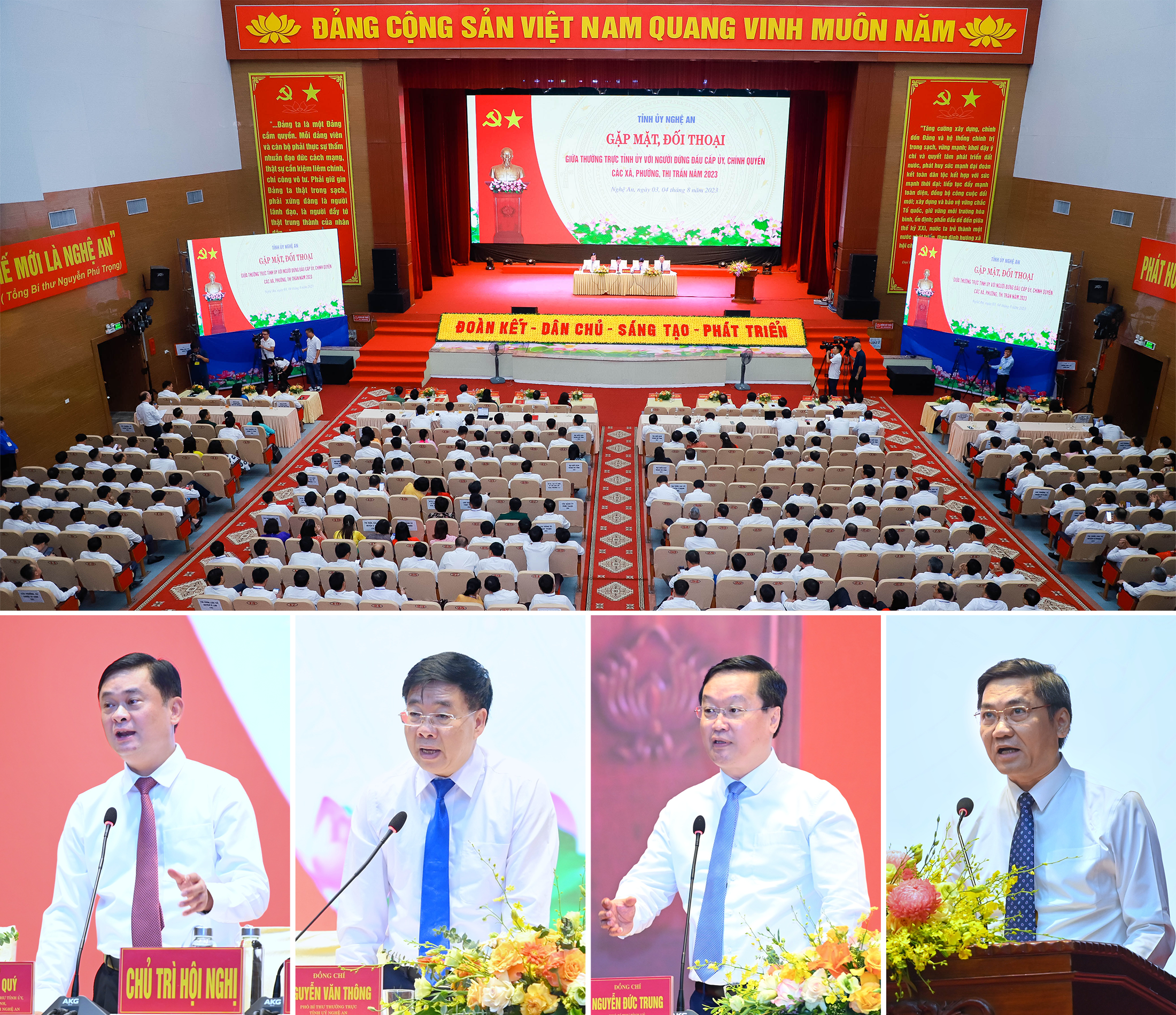 Chương trình gặp mặt, đối thoại giữa Thường trực Tỉnh ủy Nghệ An với lãnh đạo chủ chốt cấp xã năm 2023. Ảnh tư liệu: Thành Duy - Thành Cường
