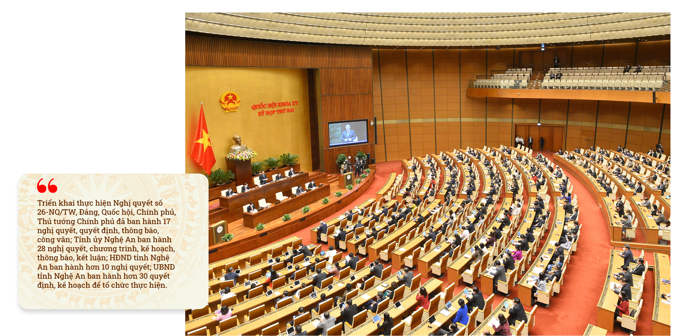 Tại Kỳ họp thứ 2 Quốc hội khóa XV đã thông qua Nghị quyết 36/2021/QH15 về thí điểm cơ chế, chính sách đặc thù phát triển tỉnh Nghệ An. Ảnh: quochoi.vn
