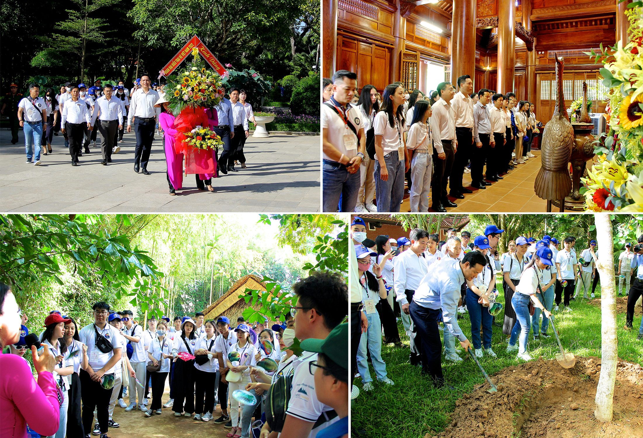 Đại diện cho thế hệ trẻ người Việt Nam ở nước ngoài đến từ 25 quốc gia và vùng lãnh thổ, về dâng hoa, dâng hương tưởng niệm Chủ tịch Hồ Chí Minh tại Khu Di tích quốc gia đặc biệt Kim Liên (Nam Đàn). Ảnh: Mỹ Nga