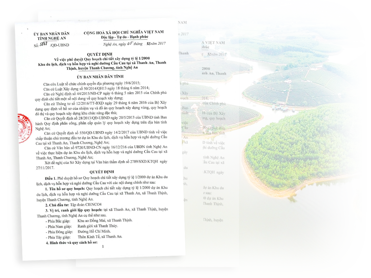 Quyết định số 6868/QĐ-UBND năm 2017 của UBND tỉnh phê duyệt Quy hoạch xây dựng chi tiết 1/2000 dự án Khu du lịch, dịch vụ hỗn hợp và nghỉ dưỡng Cầu Cau.