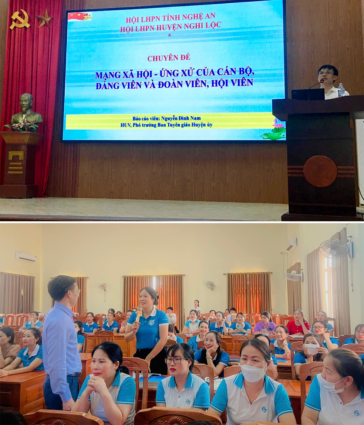 Hội LHPN huyện Nghi Lộc triển khai chuyên đề về mạng xã hội. Ảnh: CSCC