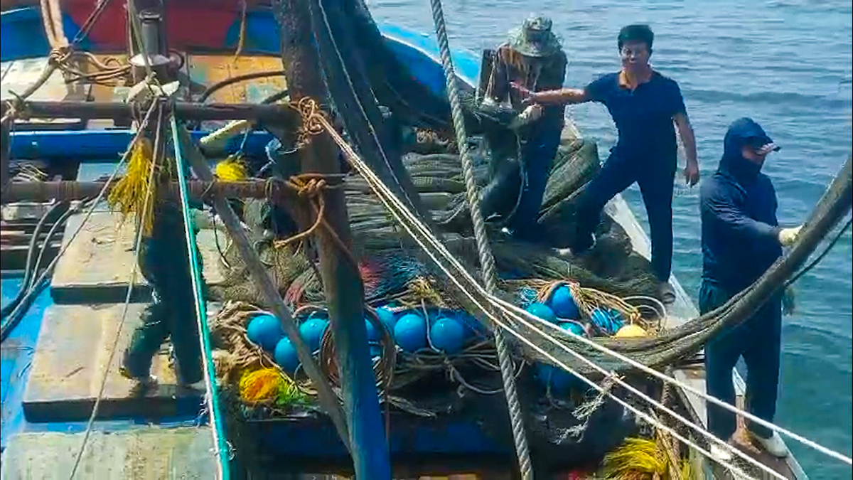 Anh Phan Văn Hải cùng ngư dân đánh bắt trên biển. Ảnh: NVCC