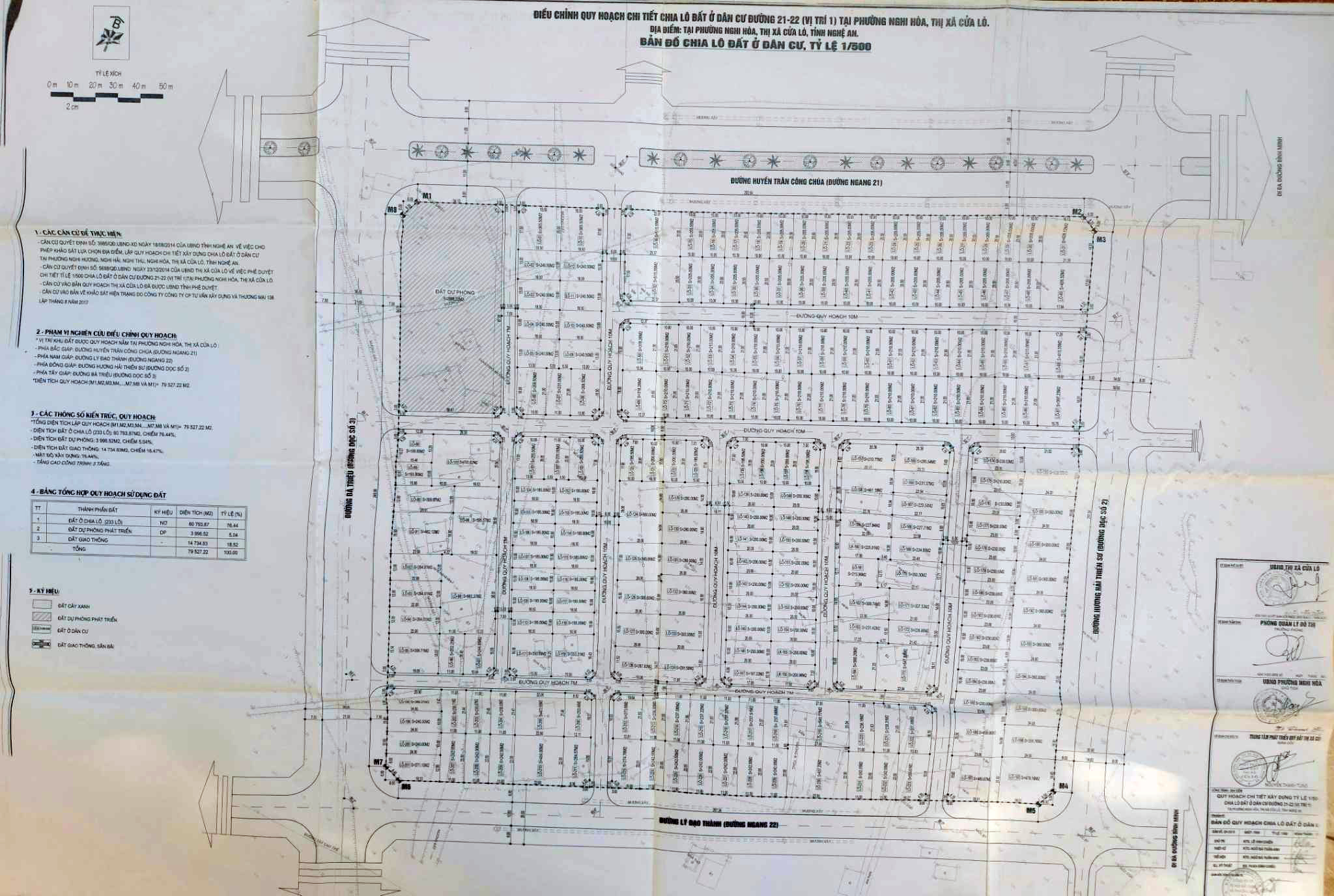Bản vẽ điều chỉnh quy hoạch chi tiết chia lô đất ở dân cư đường 21 – 22 phường Nghi Hòa (TX. Cửa Lò).