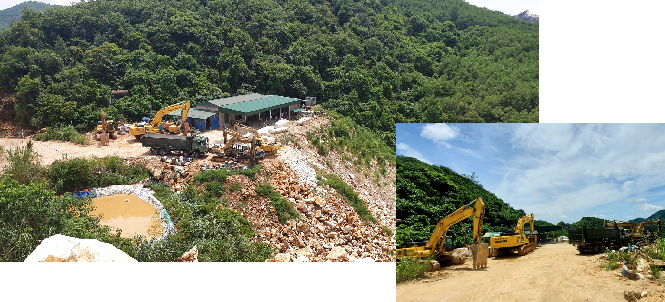 Các phương tiện khai thác khoáng sản bị Công an tỉnh thu giữ trong vụ bắt quả tang khai thác khoáng sản trái phép tại vùng núi thuộc xóm Kèn, xã Châu Lộc, huyện Quỳ Hợp.