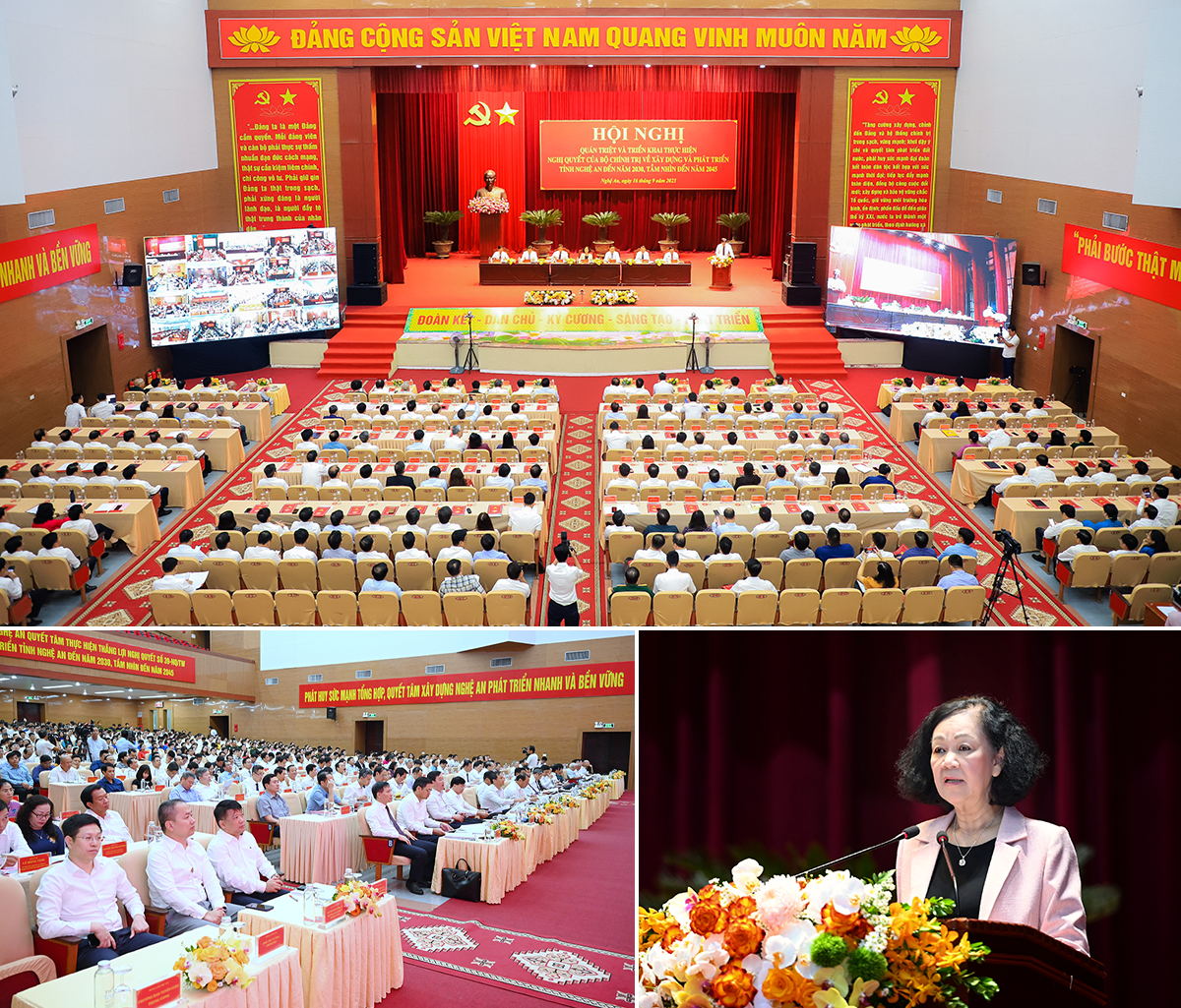 Hội nghị quán triệt, triển khai Nghị quyết số 39 của Bộ Chính trị về xây dựng và phát triển tỉnh Nghệ An đến năm 2030, tầm nhìn đến năm 2045. Ảnh: Cường - Duy