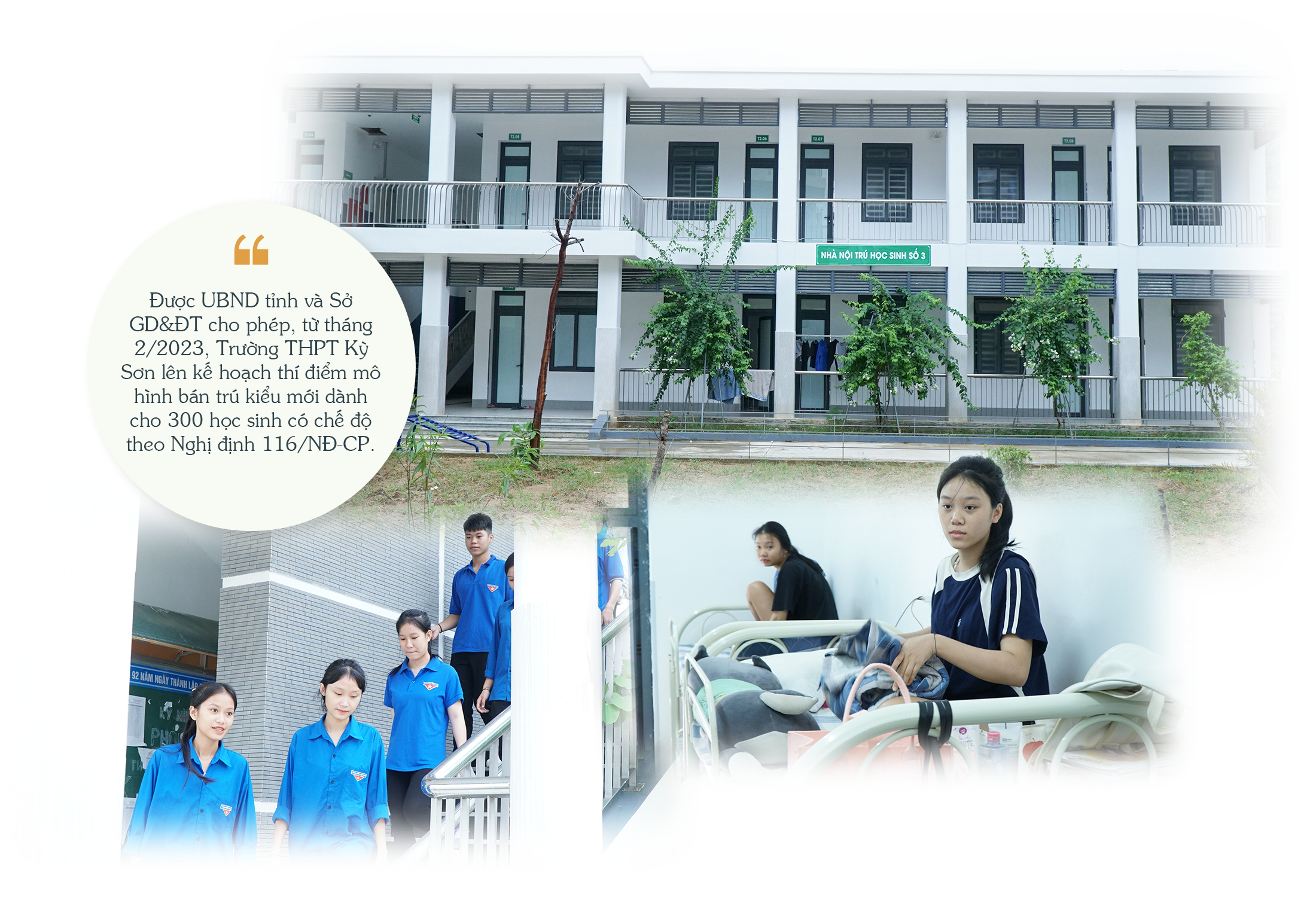 Khu nội trú của Trường THPT Kỳ Sơn; Các em học sinh Trường THPT Kỳ Sơn được ở trong phòng rộng rãi, sạch sẽ.