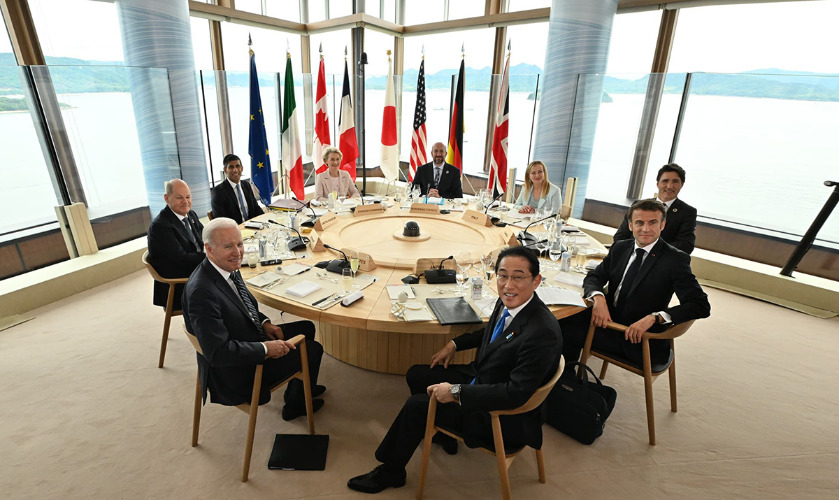 Các nhà lãnh đạo Nhóm các nước công nghiệp phát triển (G7) tại cuộc họp ở Hiroshima, Nhật Bản, ngày 19/5. Ảnh: Bộ Ngoại giao Nhật Bản