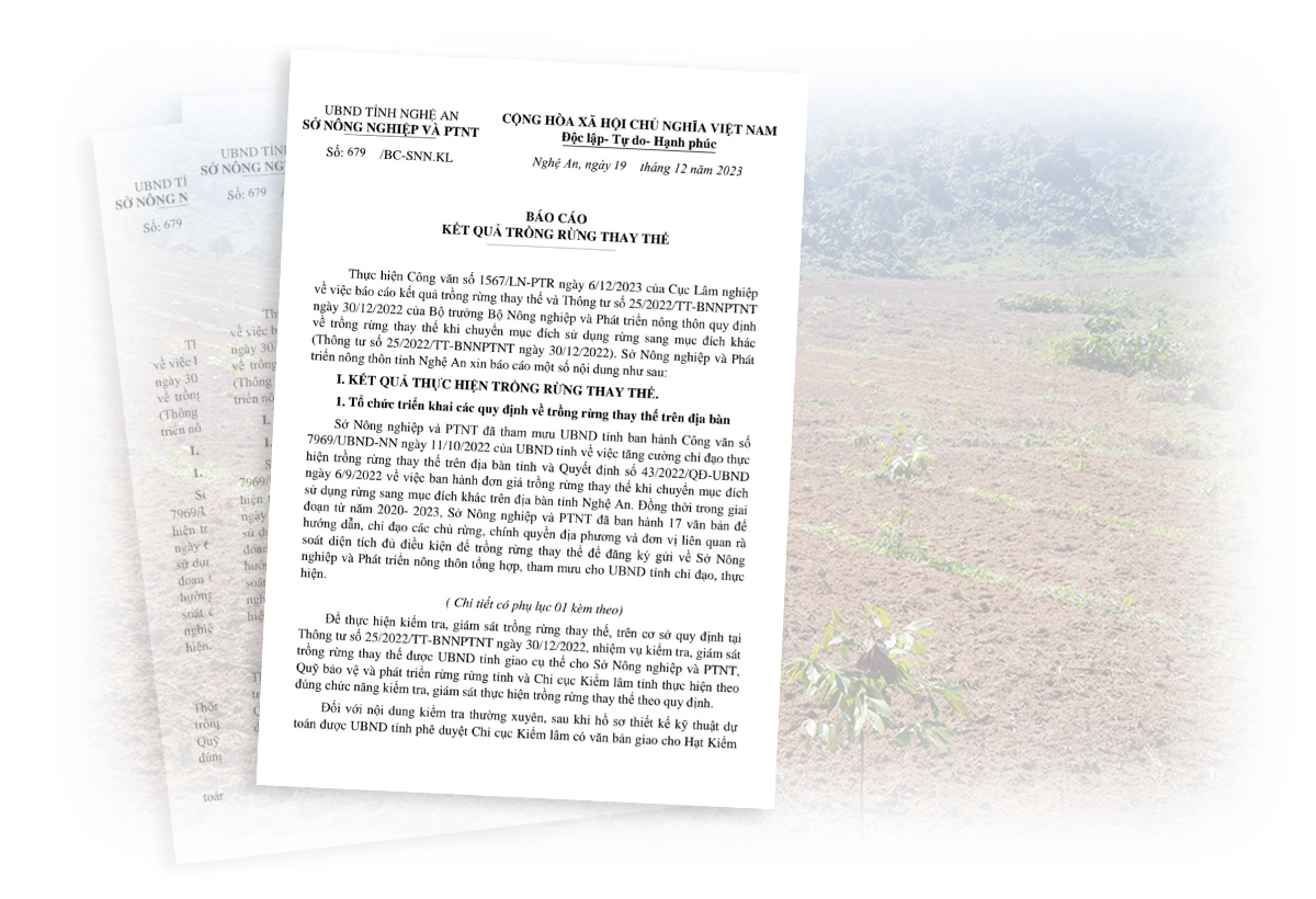 Bác cáo 679/BC-SNN.KL của Sở Nông nghiệp và Phát triển nông thôn  về công tác trồng rừng thay thế gửi Cục Lâm nghiệp và Bộ NN&PTNT.