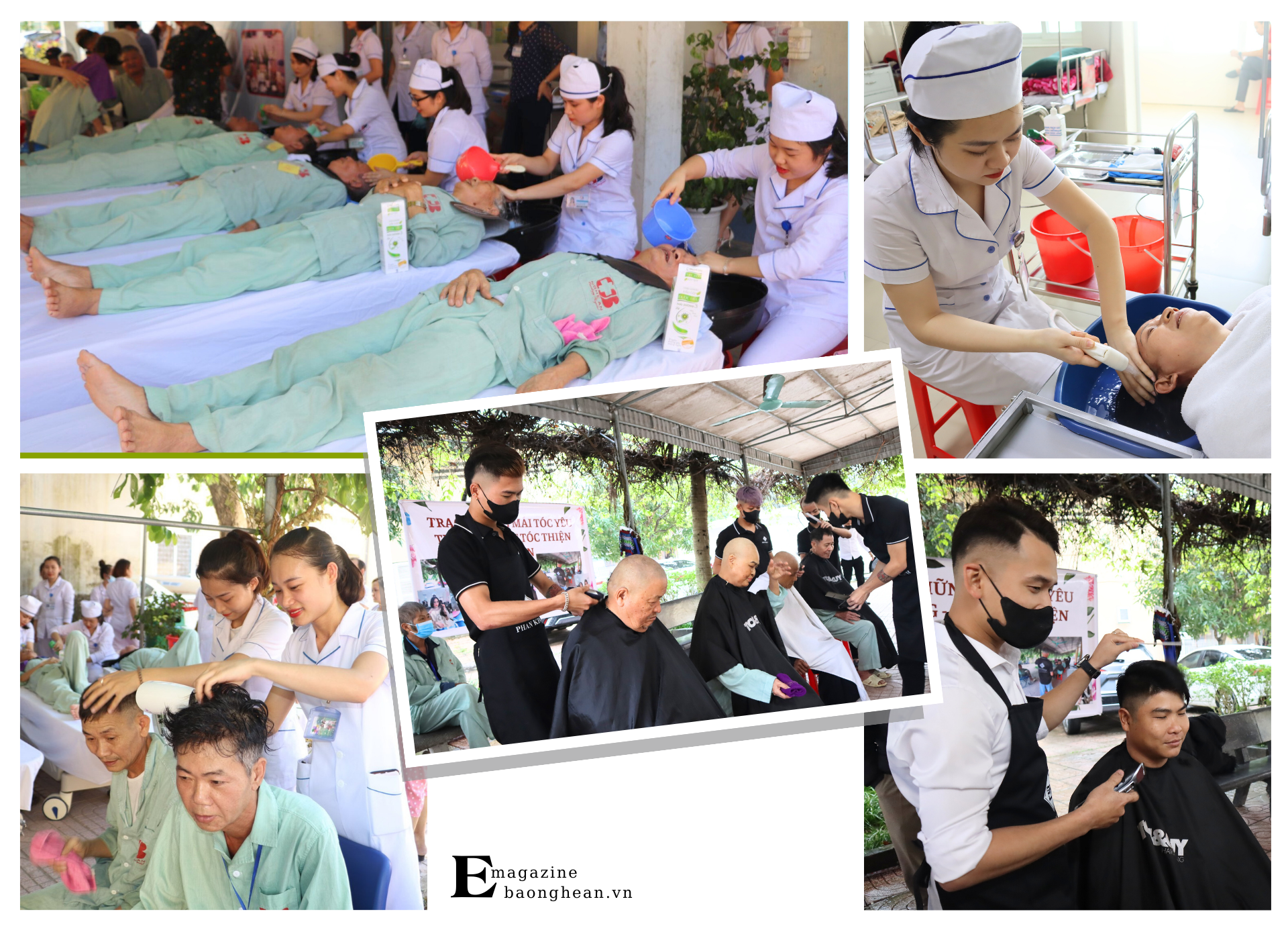 Hoạt động cắt tóc, gội đầu miễn phí được Bệnh viện Ung bướu Nghệ An triển khai nhiều năm nay.