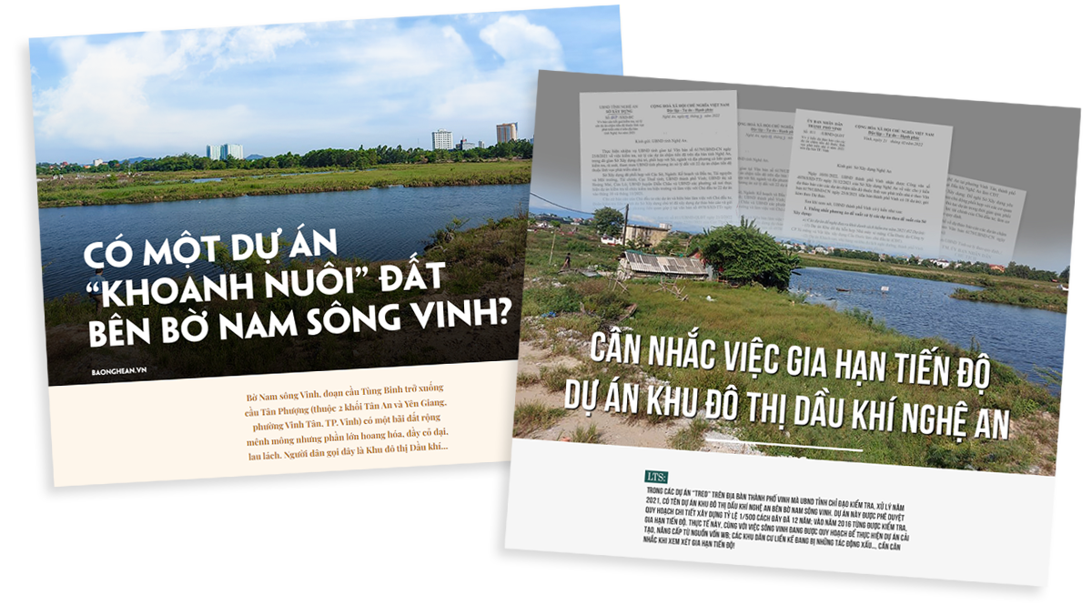 Bìa một số bài viết về Dự án Khu đô thị Dầu khí Nghệ An trên Báo Nghệ An điện tử..