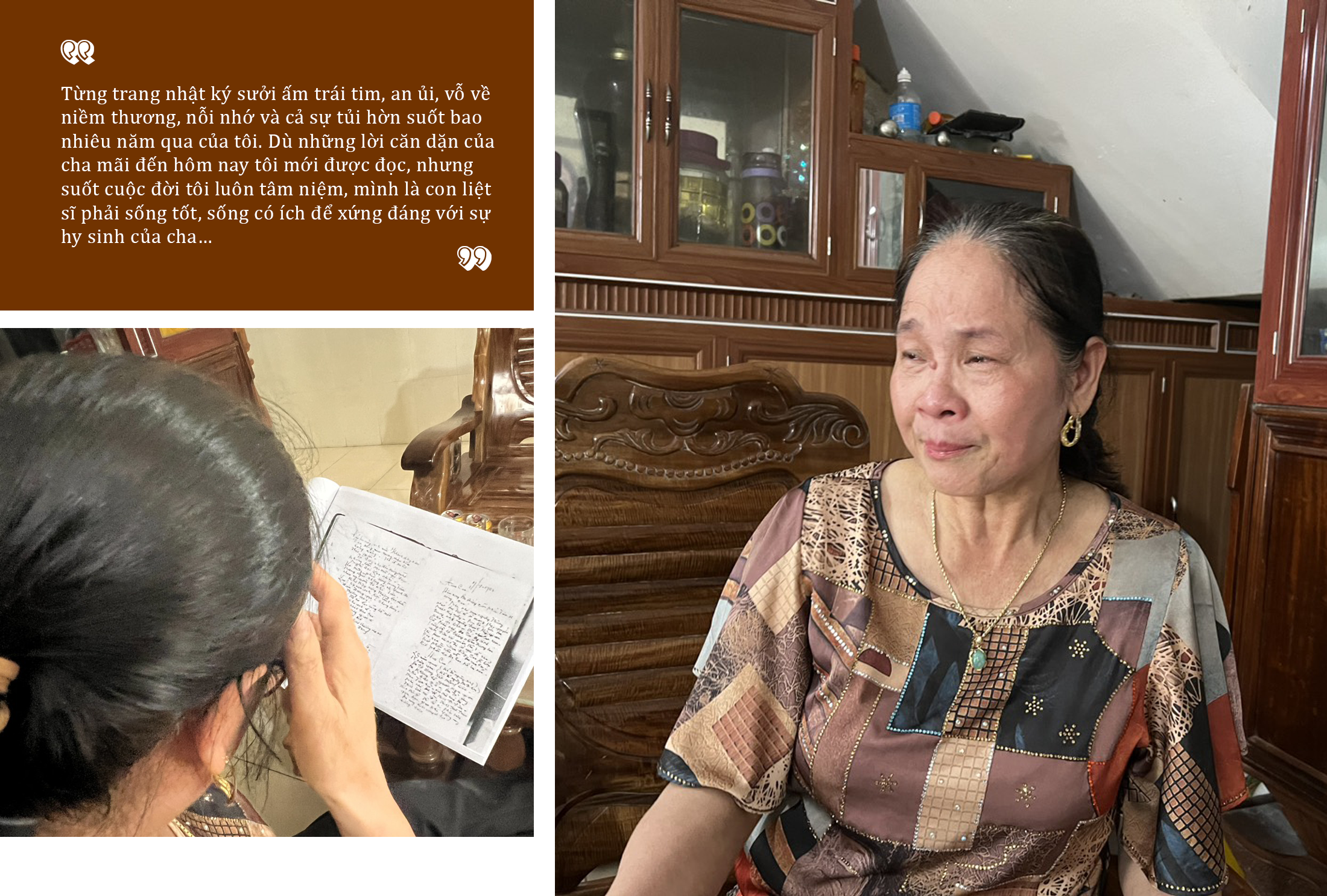 Bà Nguyễn Thị Hoa xúc động khi đọc nhật ký của cha viết cho mình.