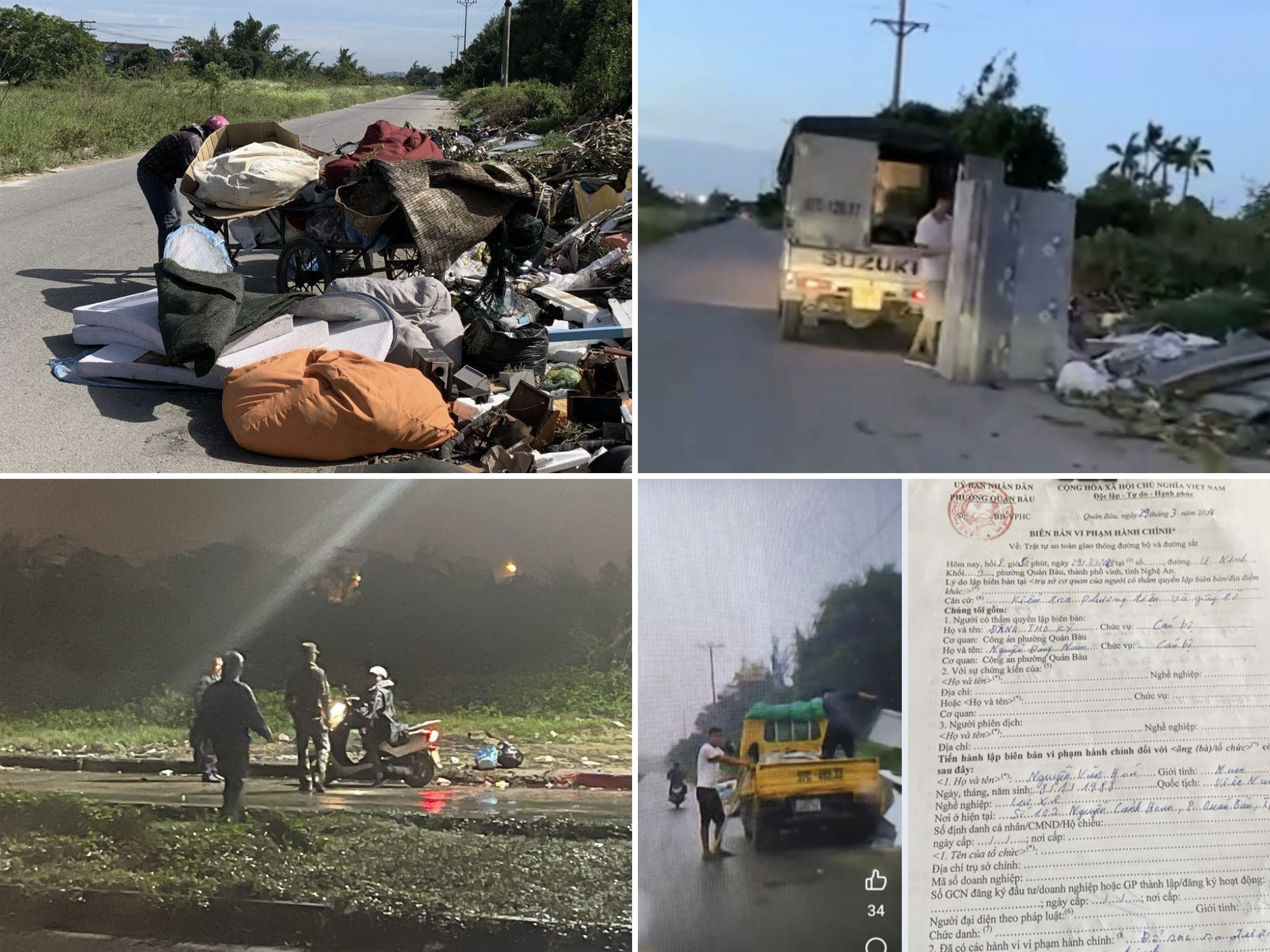 Một số hình ảnh các đối tượng đổ thải trái phép trên đường Lê Ninh bị các lực lượng ở phường Quán Bàu bắt quả tang, lập biên bản vi phạm.