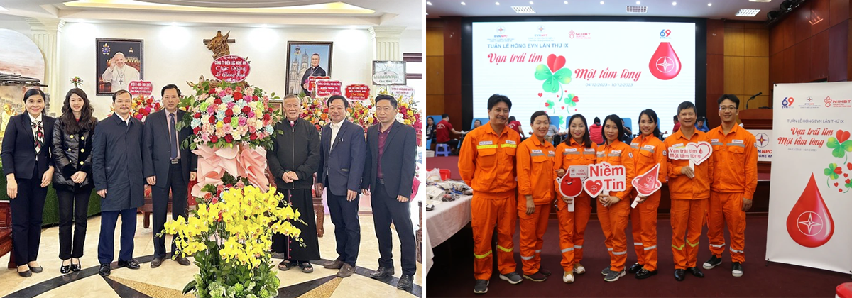 Lãnh đạo PC Nghệ An cùng đoàn công tác tặng hoa chúc mừng Giáng sinh Giáo xứ Xã Đoài; Công nhân Công ty Điện lực Nghệ An tham gia hiến máu nhân đạo.