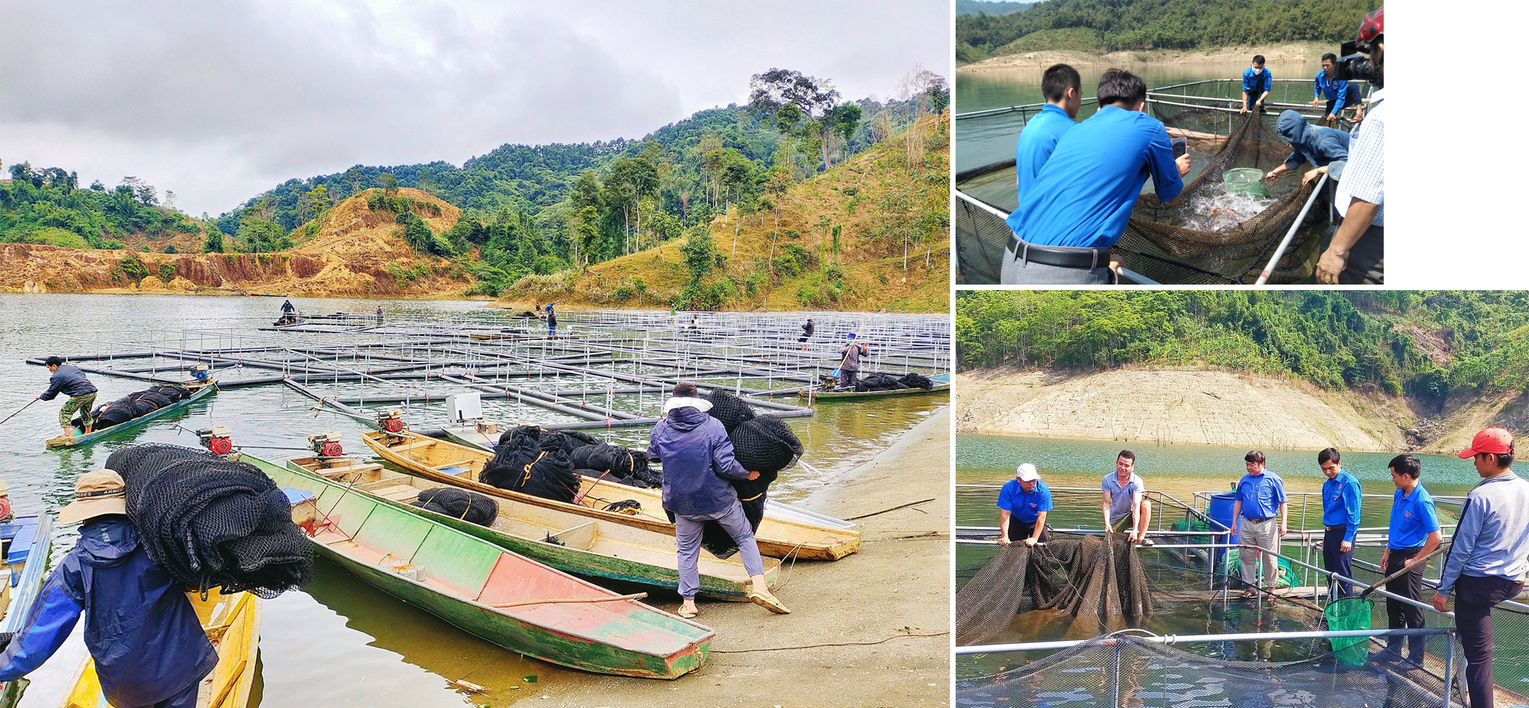 Hệ thống lồng cá của Hợp tác xã Nông nghiệp dịch vụ Hủa Na (bản Tục Pang, xã Đồng Văn) trên lòng hồ thủy điện Hủa Na.
