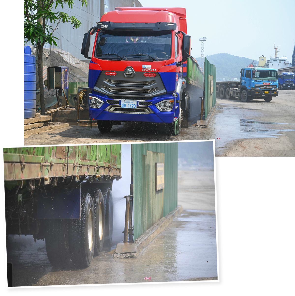 Phun rửa phương tiện vận tải trước khi mang hàng ra khỏi cảng.