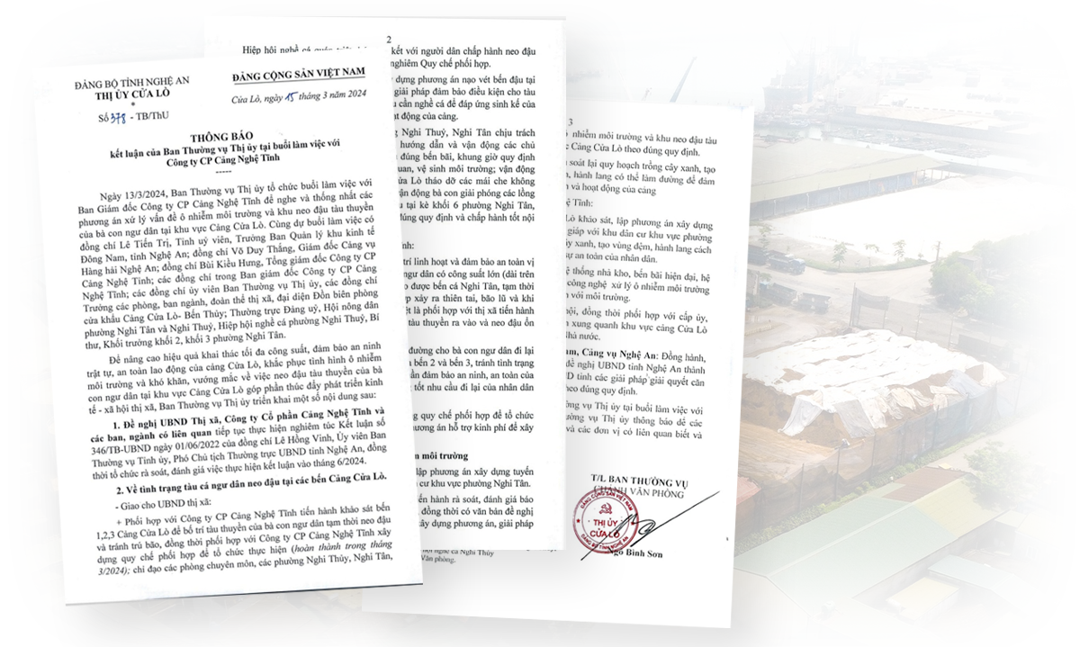 Thông báo số 378-TB/ThU của Ban Thường vụ Thị ủy Cửa Lò về các phương án xử lý tình trạng ô nhiễm môi trường và khu neo đậu tàu thuyền cho bà con ngư dân tại Cảng Cửa Lò.